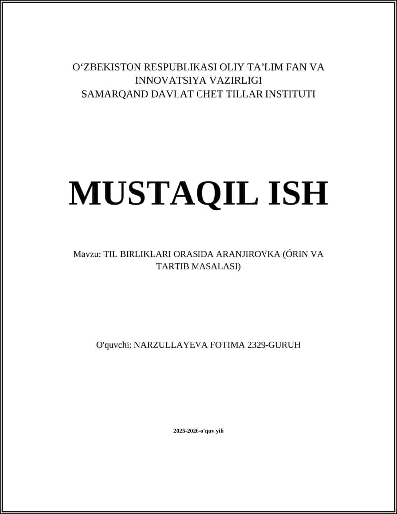 TIL BIRLIKLARI ORASIDA ARANJIROVKA (ÓRIN VA TARTIB MASALASI)