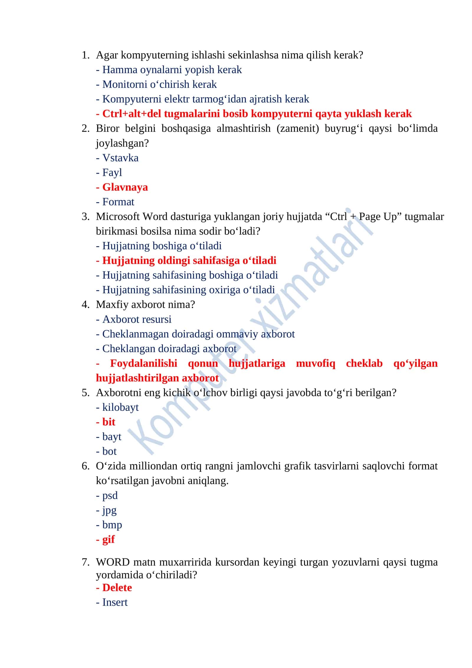 Argos test javoblari Axborot kommunikatsiya texnologiyalari 2026