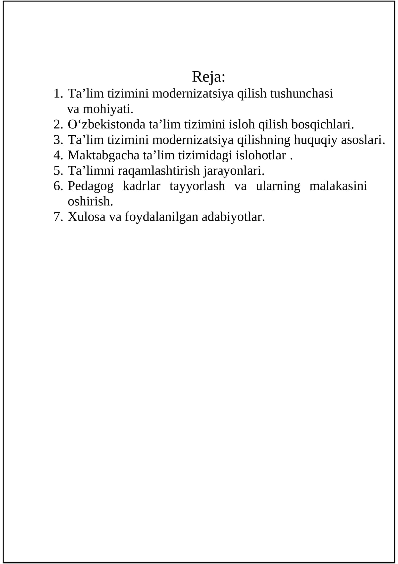 Ta’lim tizimini modernizatsiya qilish tushunchasi