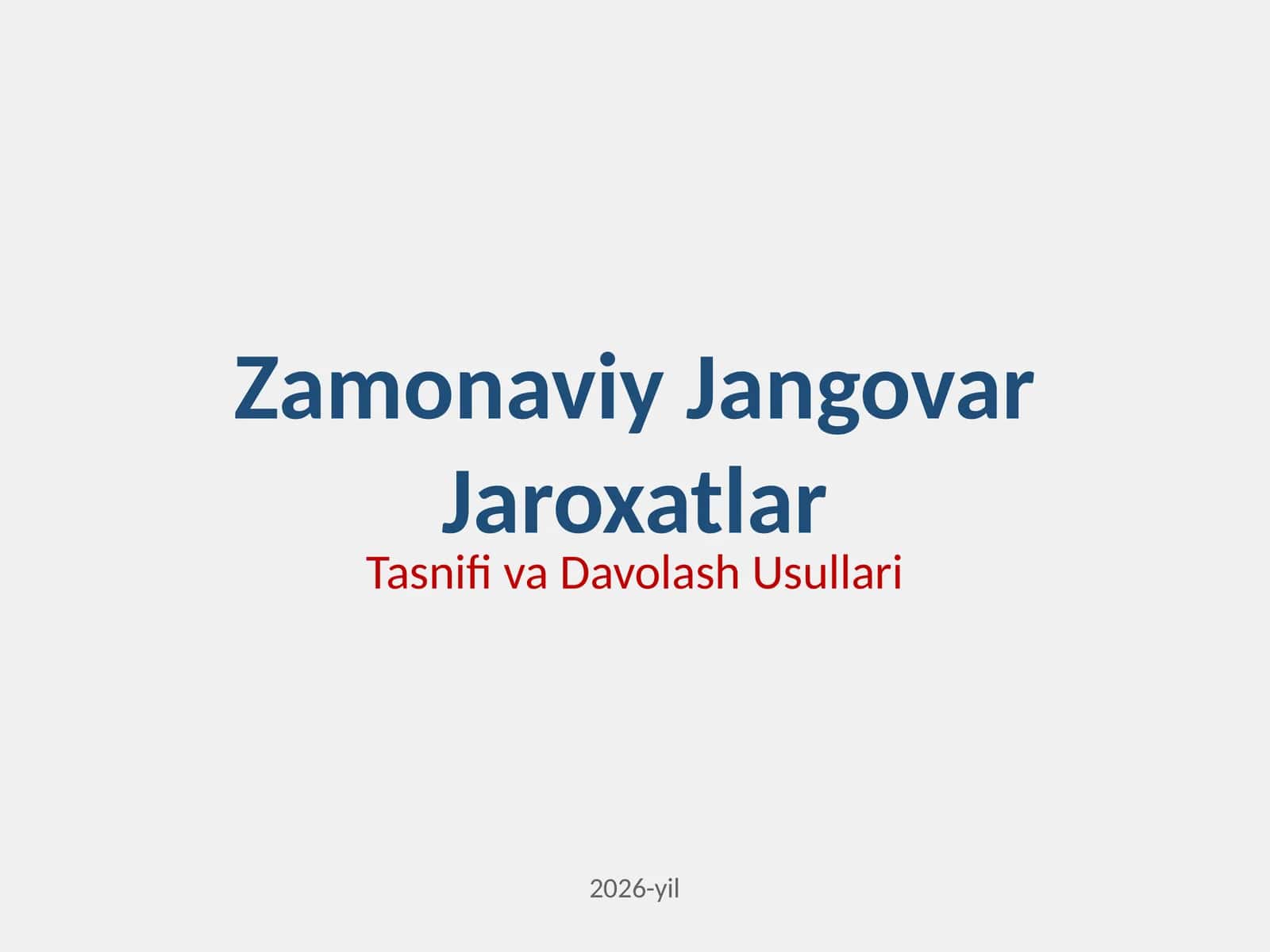 Zamonaviy sharoitlarda qo'llaniladigan jangovar jaroxatlovchi vositalardan xosil,o'lgan jaroxatlarni