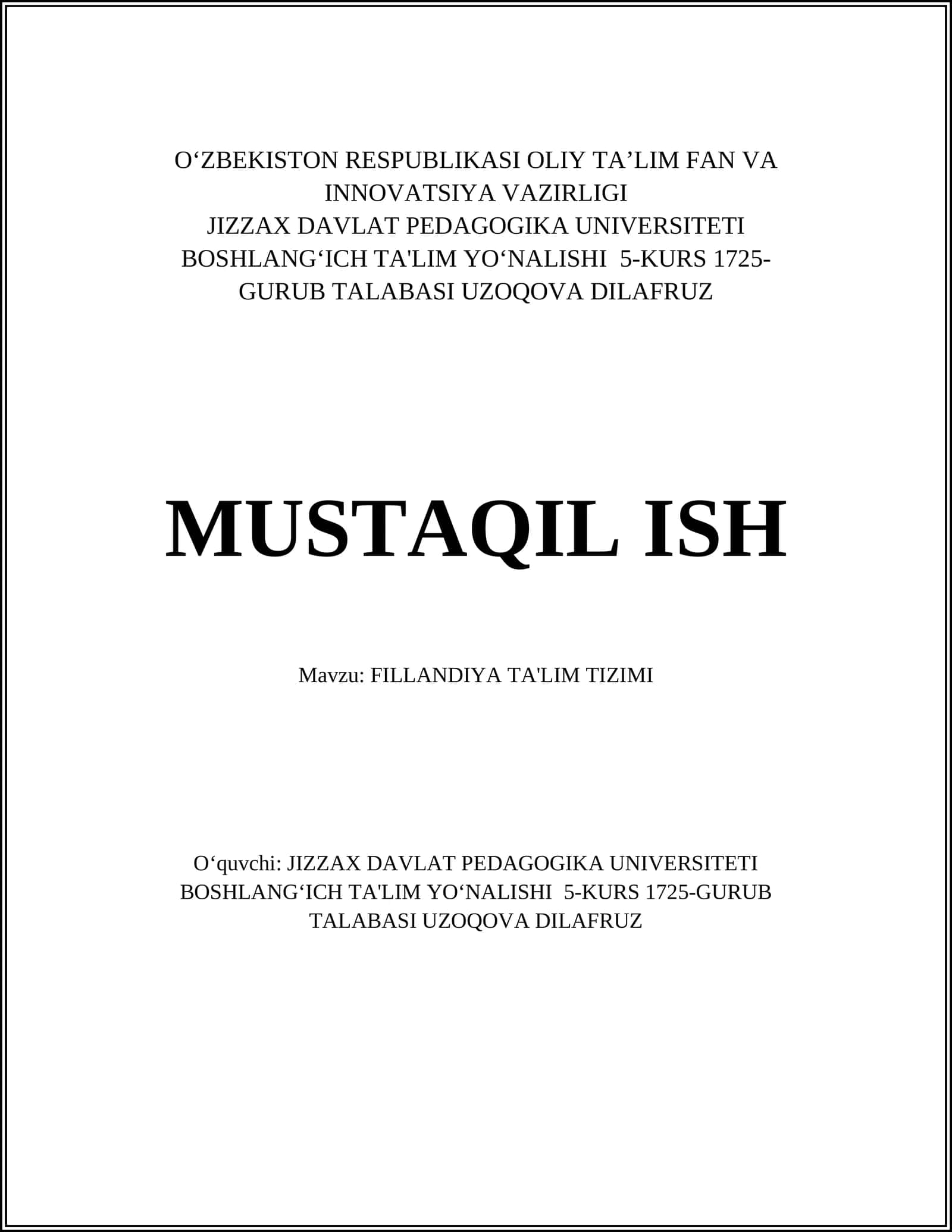 FILLANDIYA TA'LIM TIZIMI