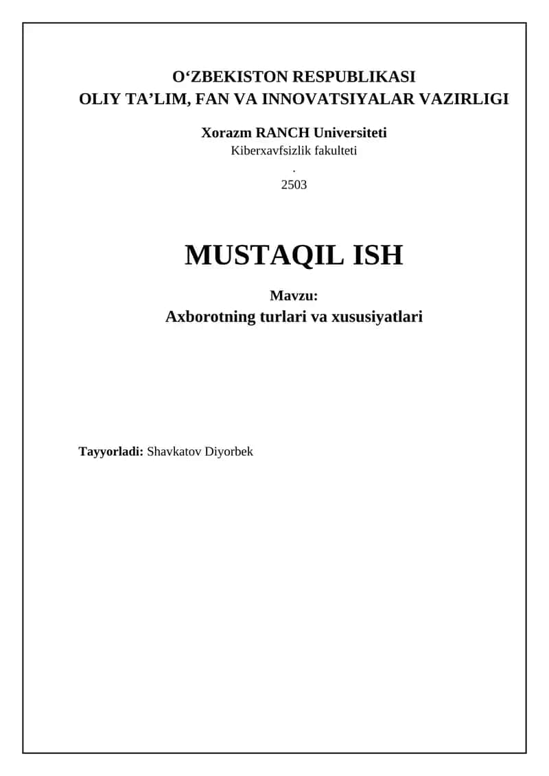 Axborotning turlari va xususiyatlari