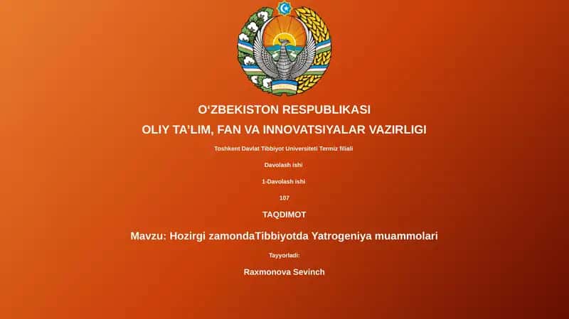 Hozirgi zamonda Tibbiyotda Yatrogeniya muammolari