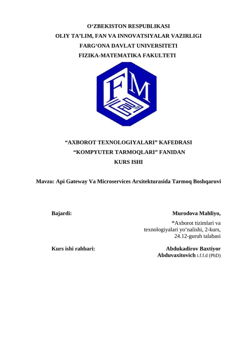 Api Gateway Va Microservices Arxitekturasida Tarmoq Boshqaruvi