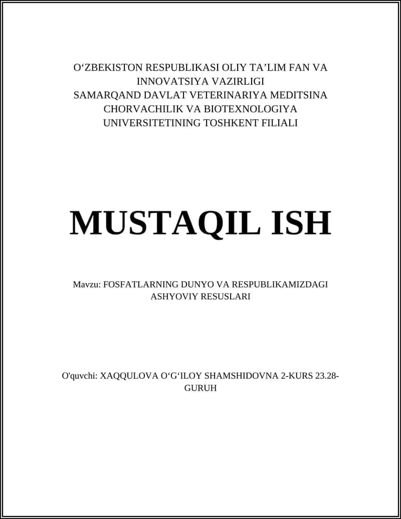Fosfatlarning dunyo va respublikamizdagi ashyoviy resurslari