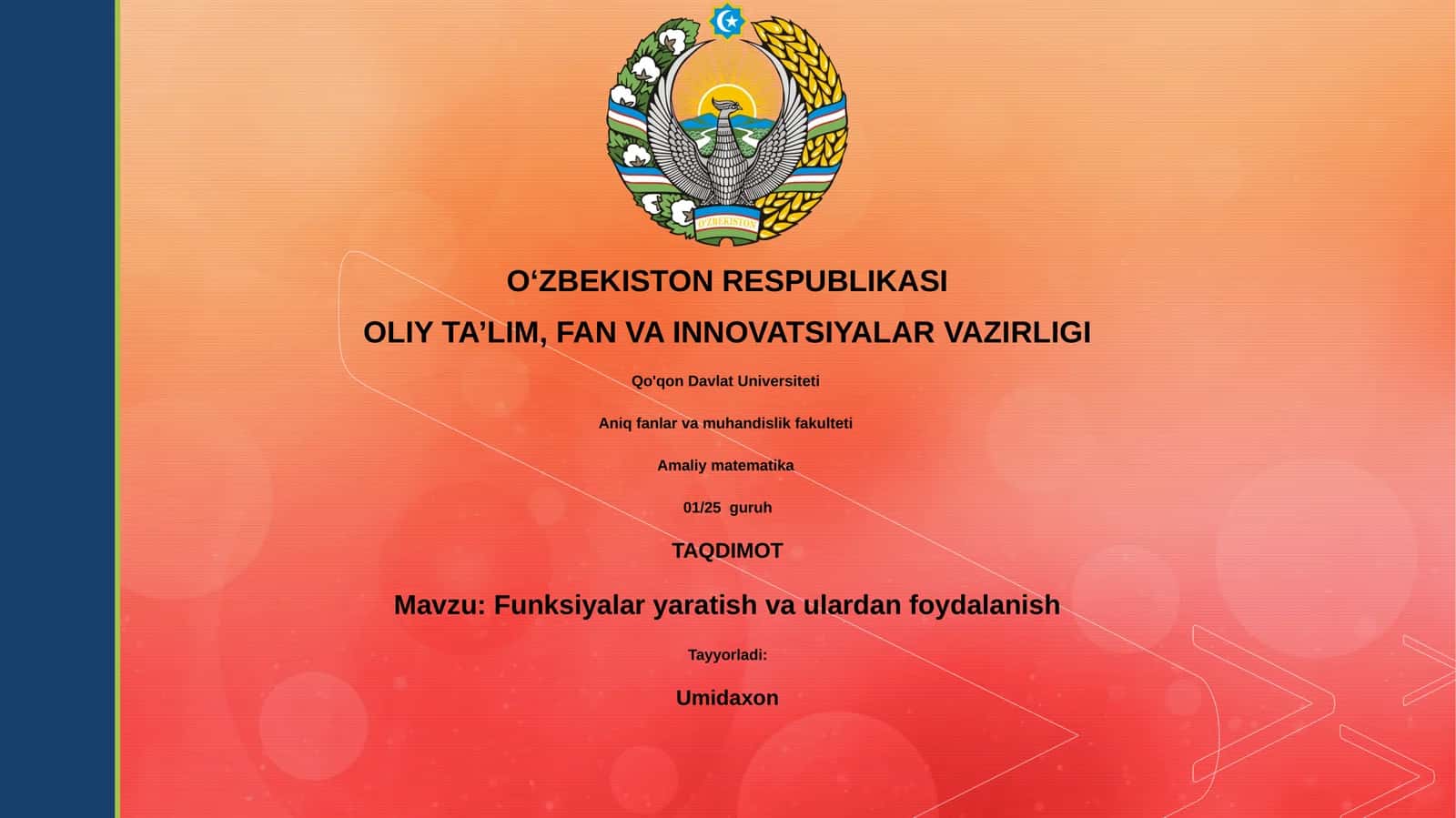 Funksiyalar yaratish va ulardan foydalanish
