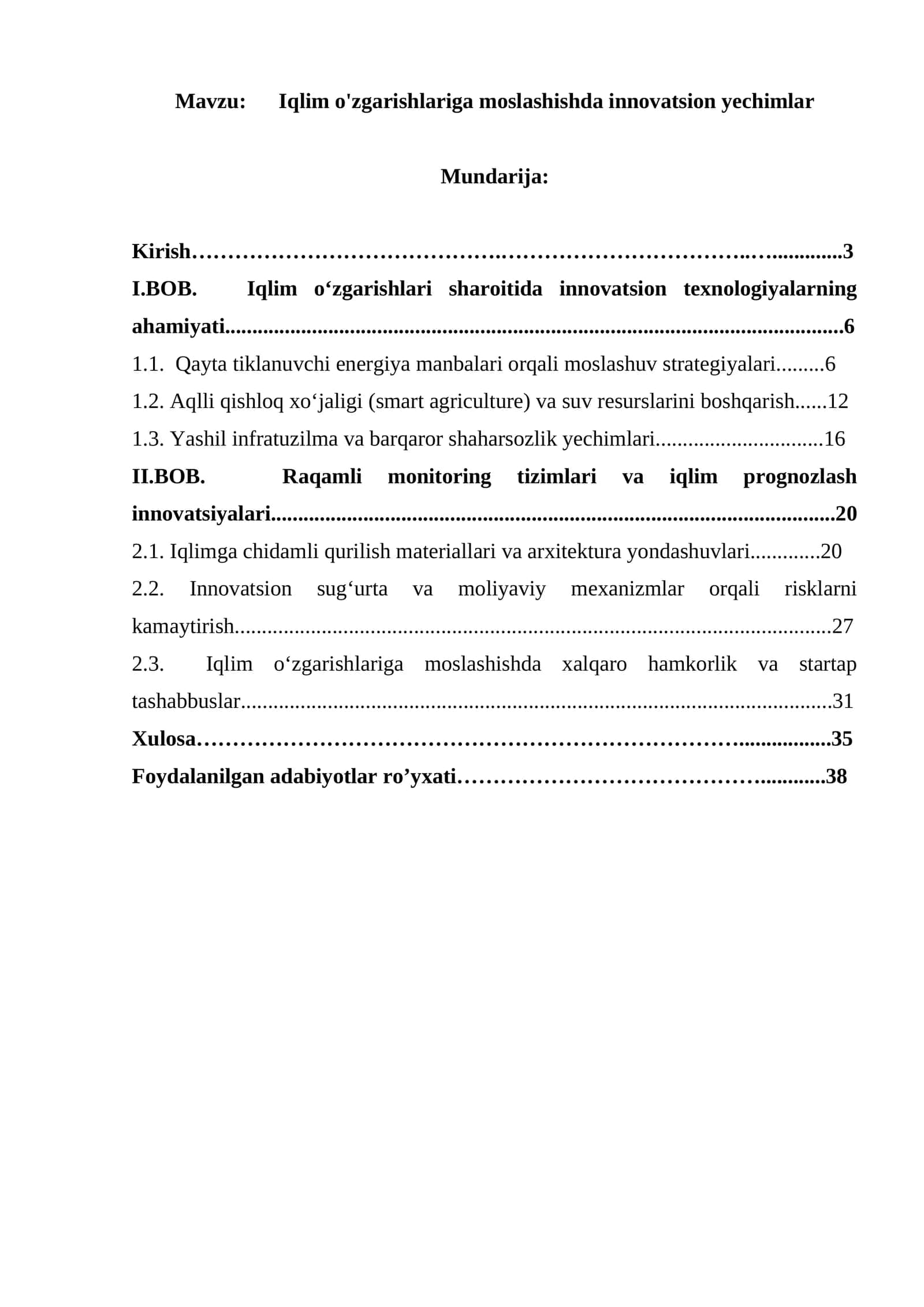 Iqlim o'zgarishlariga moslashishda innovatsion yechimlar