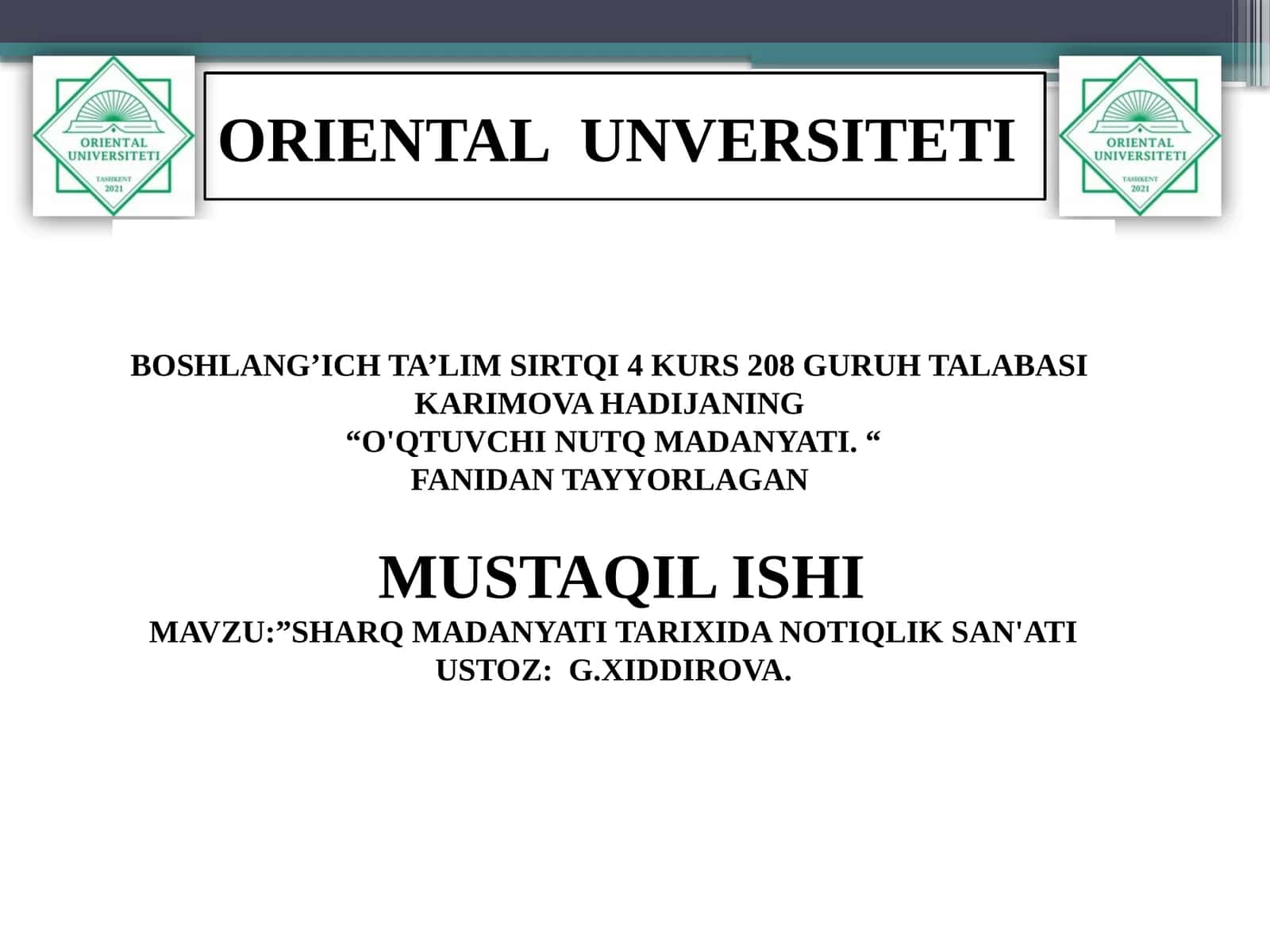 SHARQ MADANYATI TARIXIDA NOTIQLIK SAN'ATI