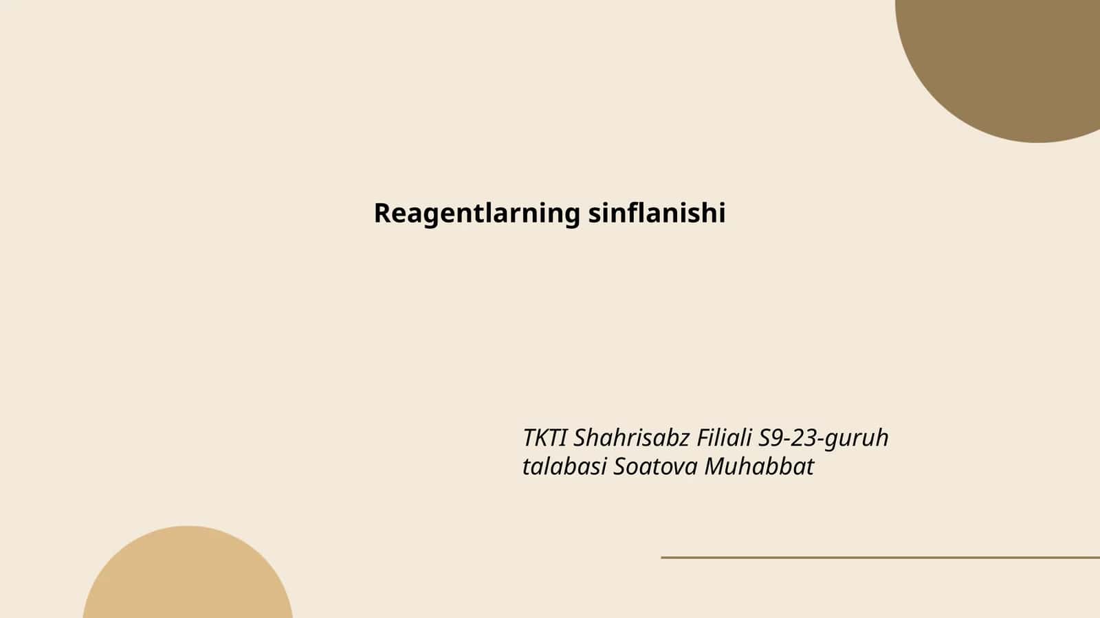 Reagentlarning sinflanishi