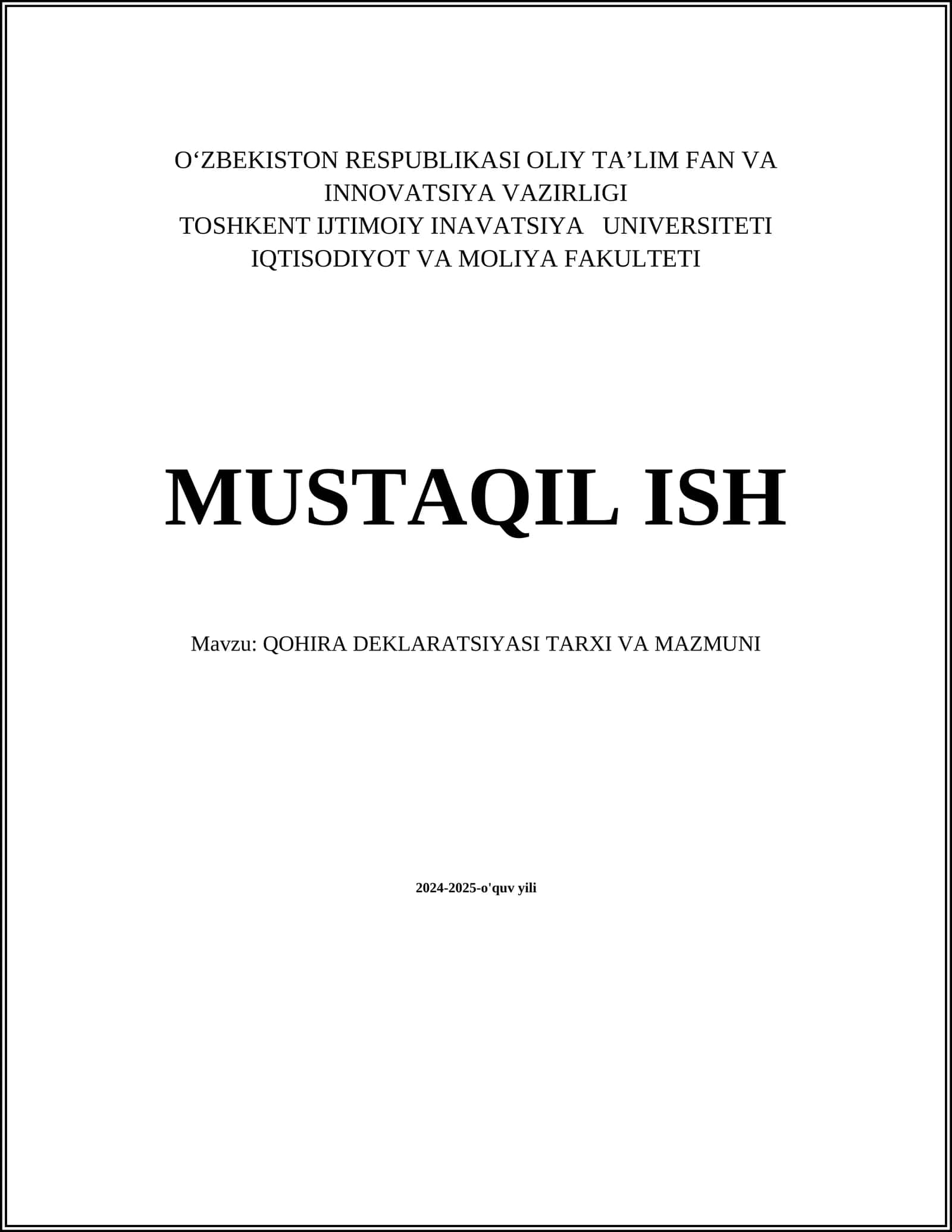 QOHIRA DEKLARATSIYASI TARXI VA MAZMUNI