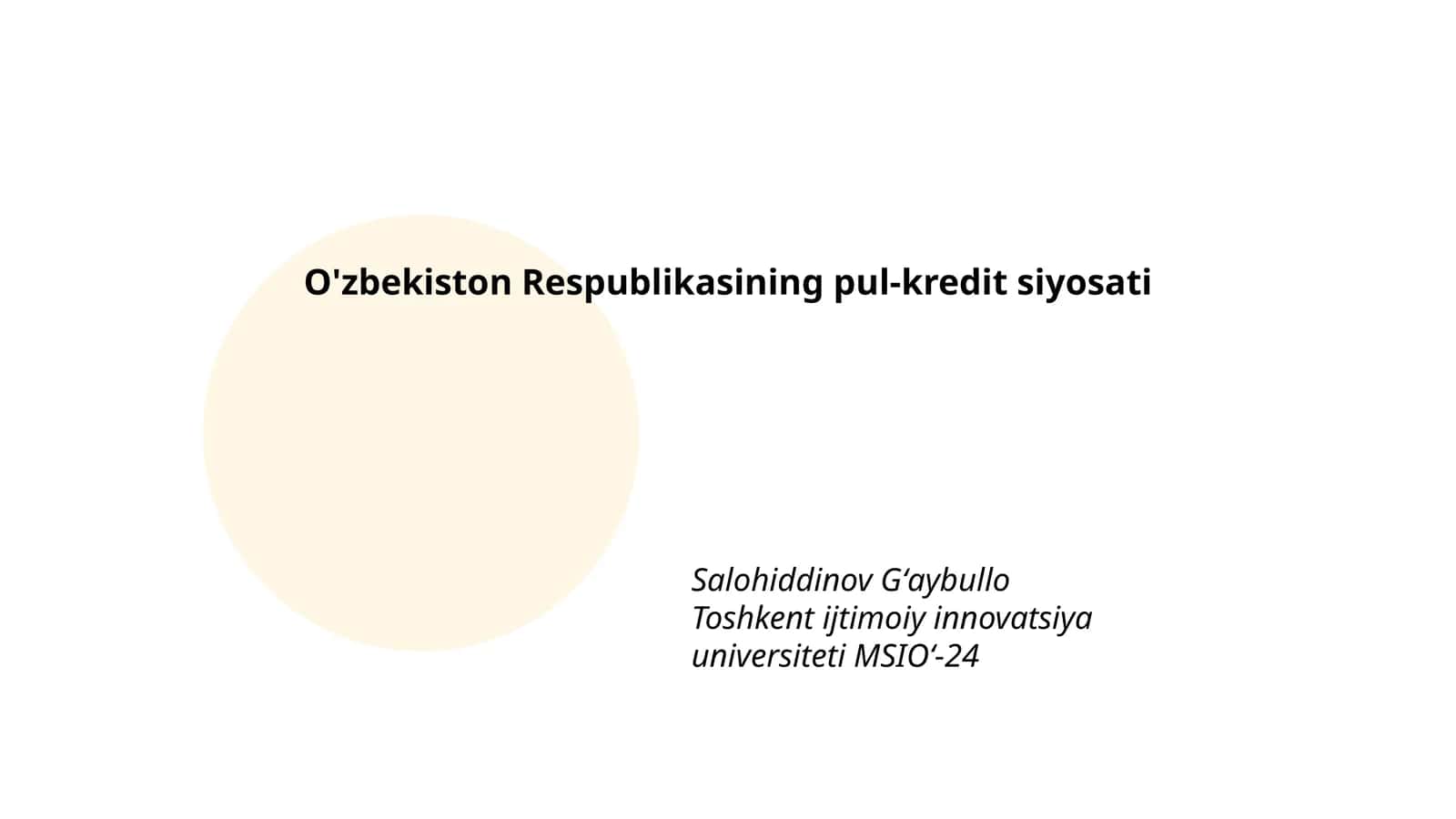 O'zbekiston Respublikasining pul-kredit siyosati