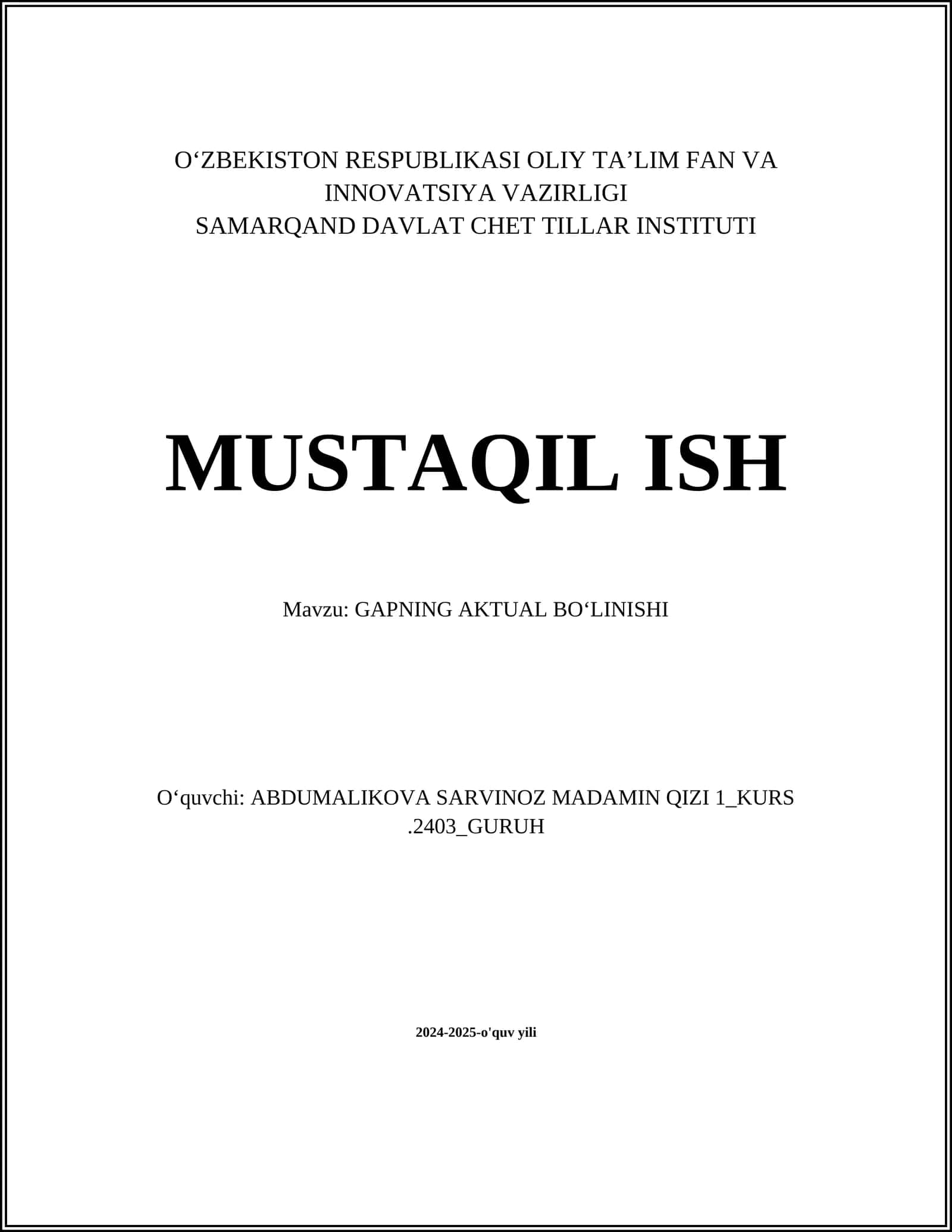 GAPNING AKTUAL BOʻLINISHI