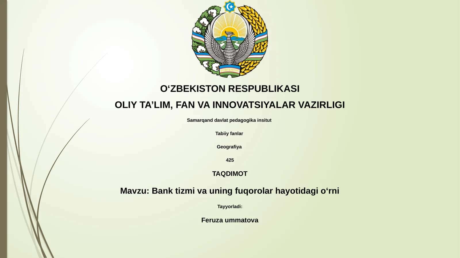 Bank tizmi va uning fuqorolar hayotidagi oʻrni