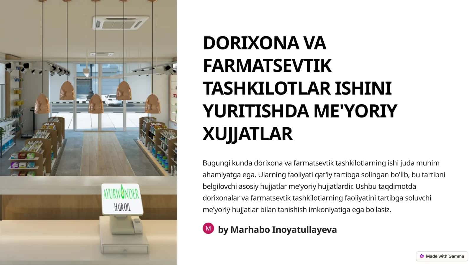 DORIXONA VA FARMATSEVTIK TASHKILOTLAR ISHINI YURITISHDA ME'YORIY XUJJATLAR