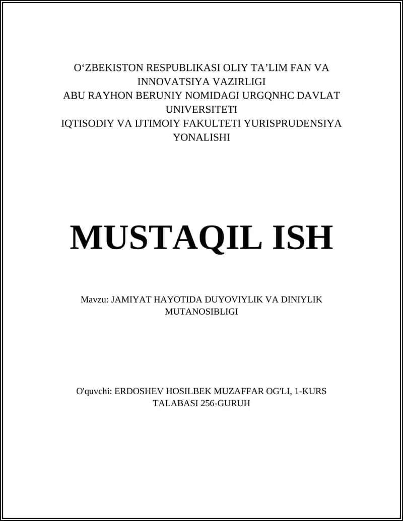 Jamiyat hayotida duyoviylik va diniylik mutanosibligi