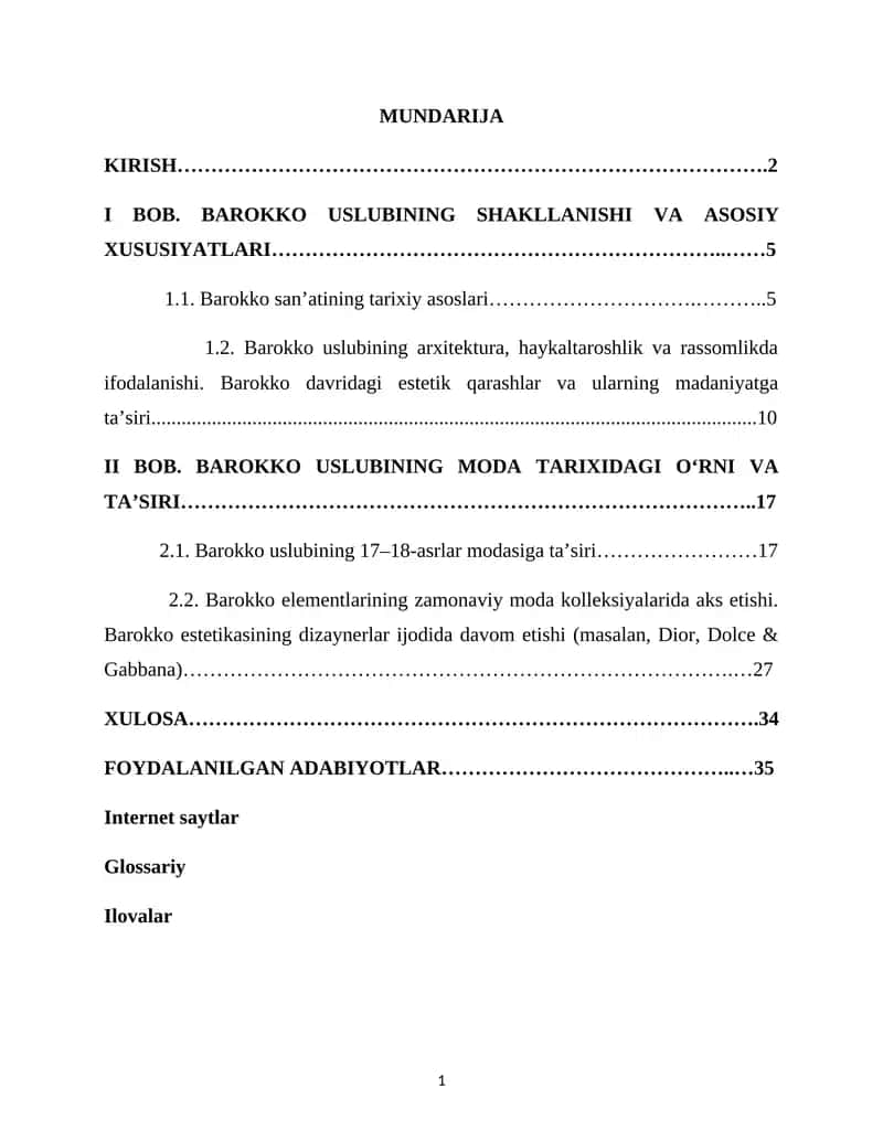 BAROKKO USLUBINING SHAKLLANISHI
