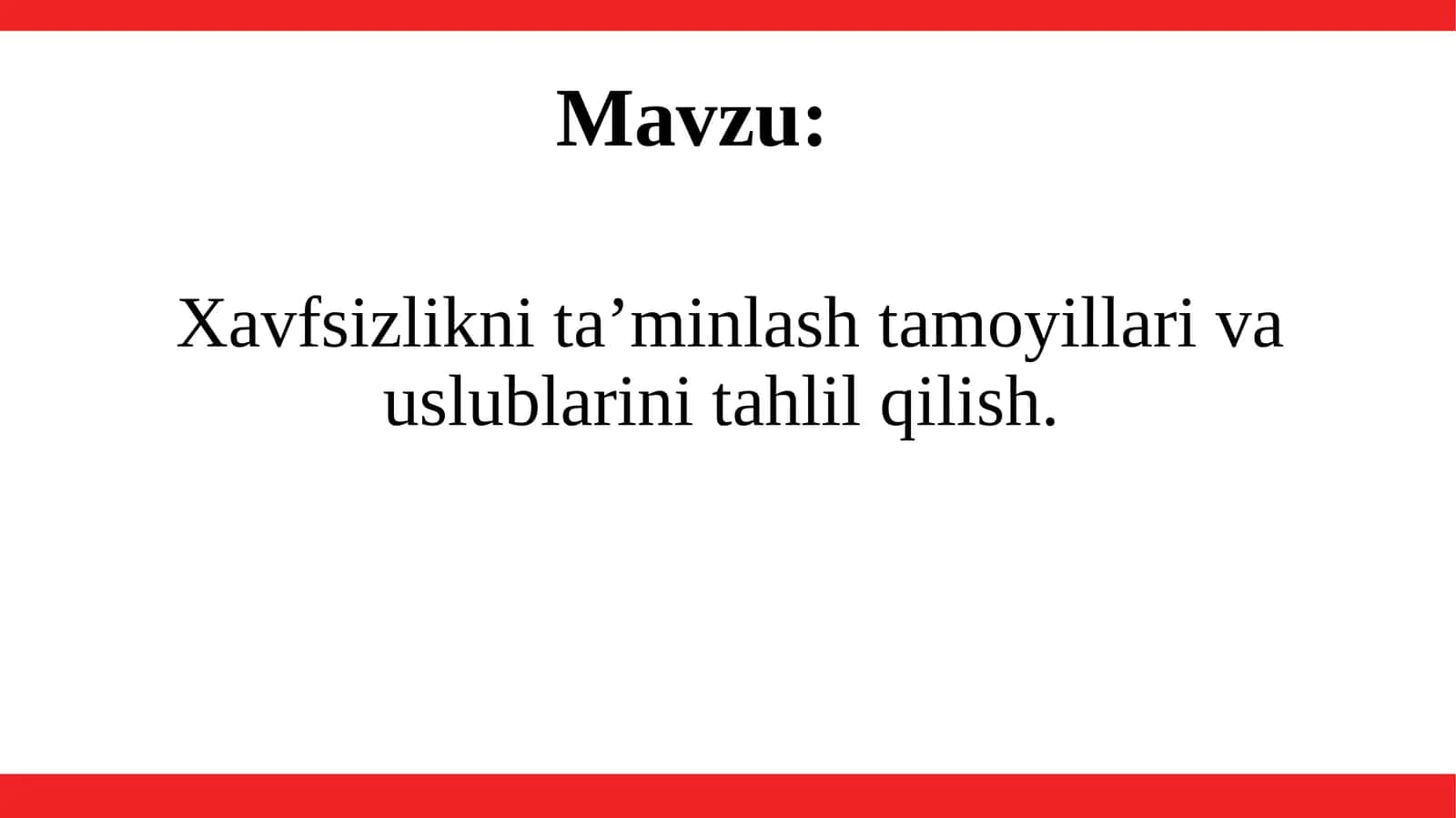 Xavfsizlikni ta'minlash tamoyillari va uslublarini tahlil qilish