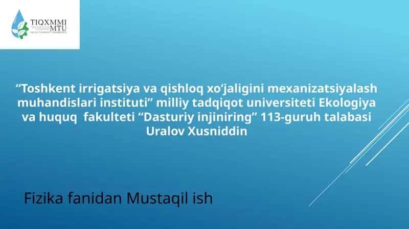 Toshkent irrigatsiya va qishloq xo‘jaligini mexanizatsiyalash muhandislari instituti