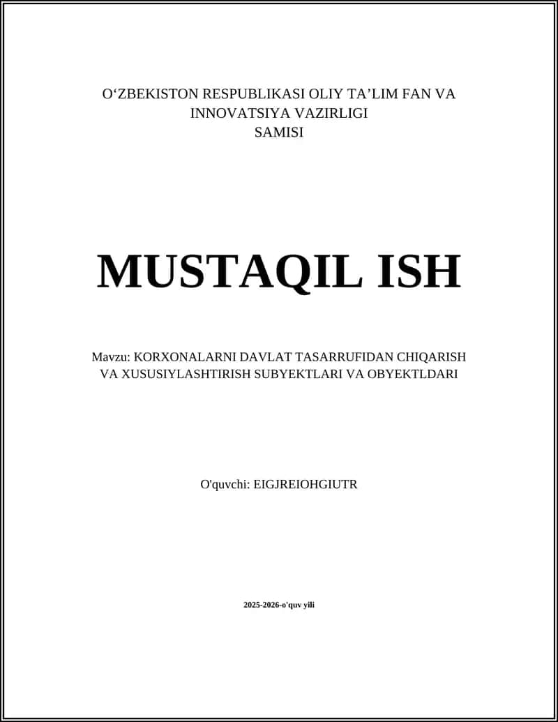 Davlat mulkini xususiylashtirishning yuridik-asoslari