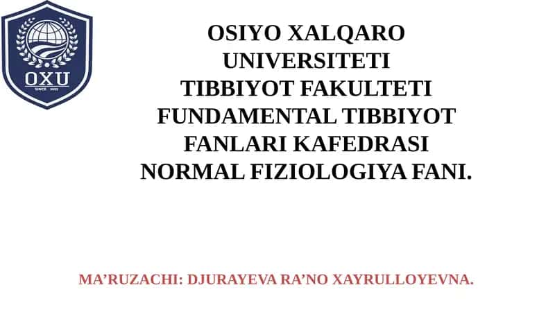 NORMAL FIZIOLOGIYA FANLARI