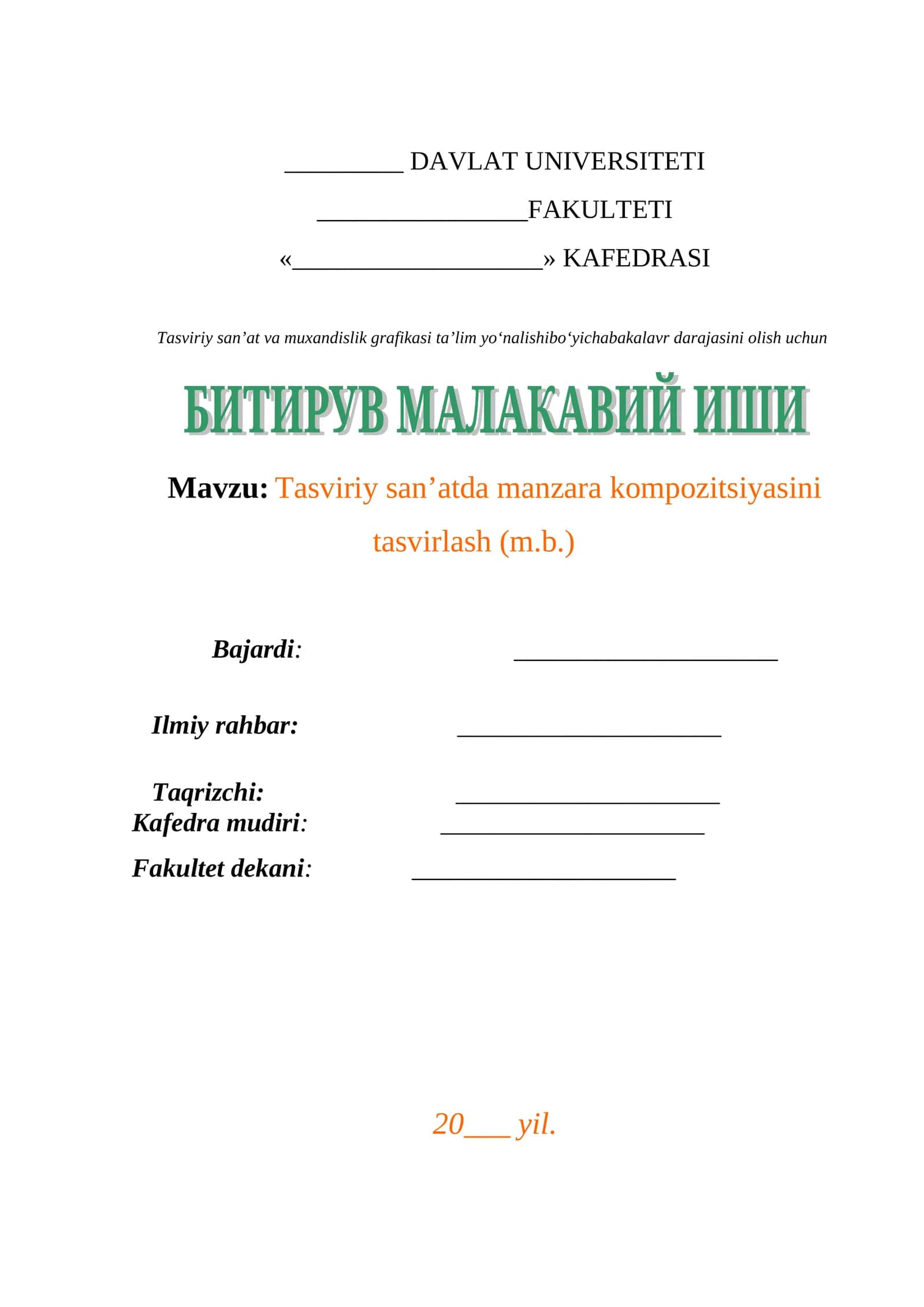 Tasviriy san’atda manzara kompozitsiyasini tasvirlash (moy bo'yoqda) BMI