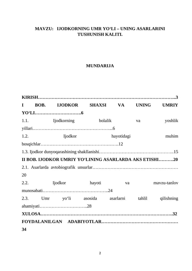 IJODKORNING UMR YO‘LI – UNING ASARLARINI TUSHUNISH KALITI