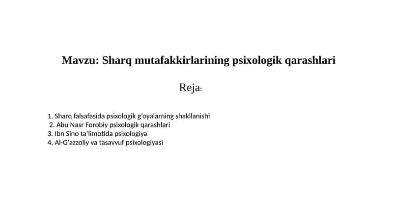 Sharq mutafakkirlarining psixologik qarashlari