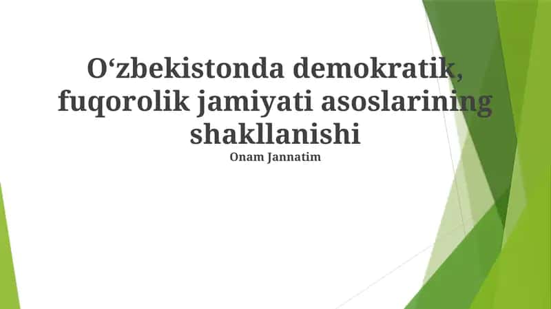 O‘zbekistonda demokratik, fuqorolik jamiyati asoslarining shakllanishi