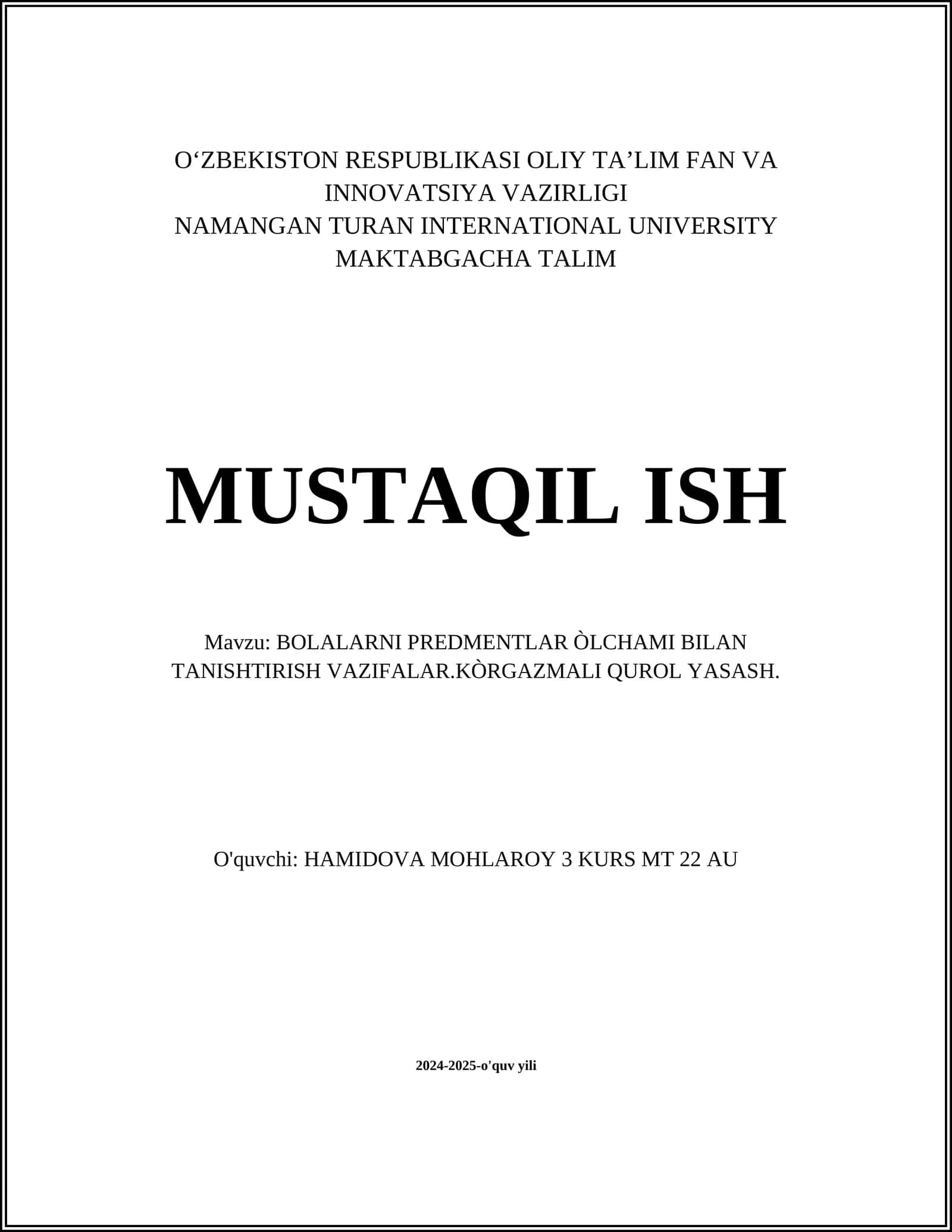 Geometrik shakllarni o'rgatish uchun qurollar yasash
