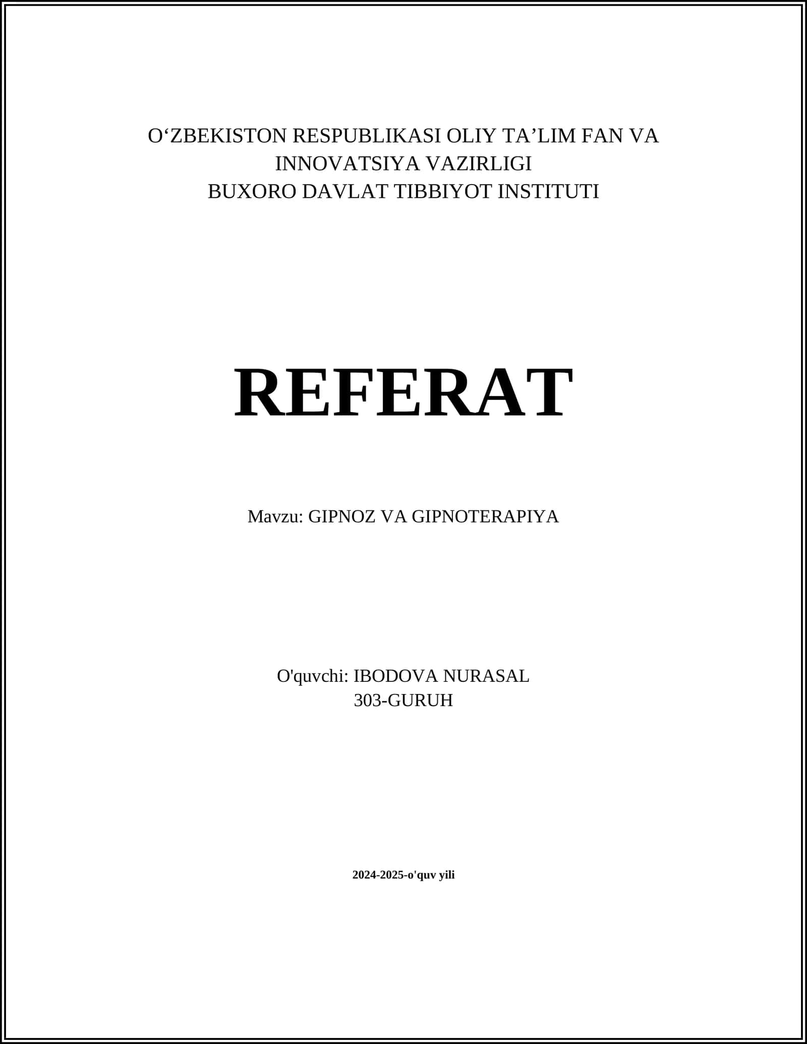 GIPNOZ VA GIPNOTERAPIYA