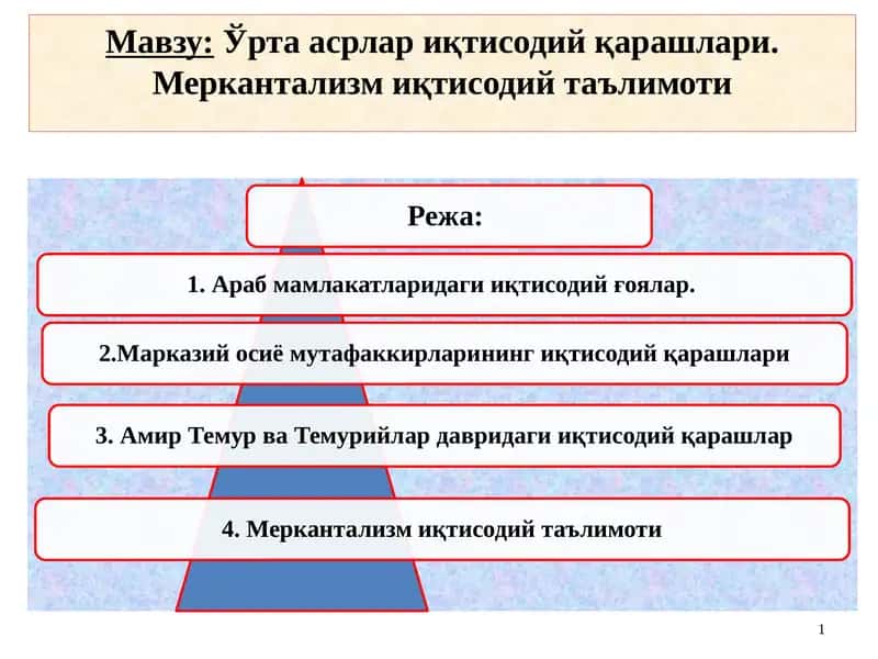 Ўрта асрлар иқтисодий қарашлари. Меркантализм иқтисодий таълимоти