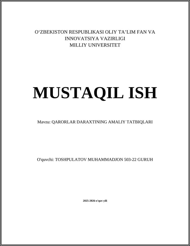 QARORLAR DARAXTINING AMALIY TATBIQLARI