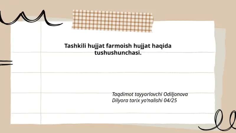 Tashkili hujjat farmoish hujjat haqida tushunchasi