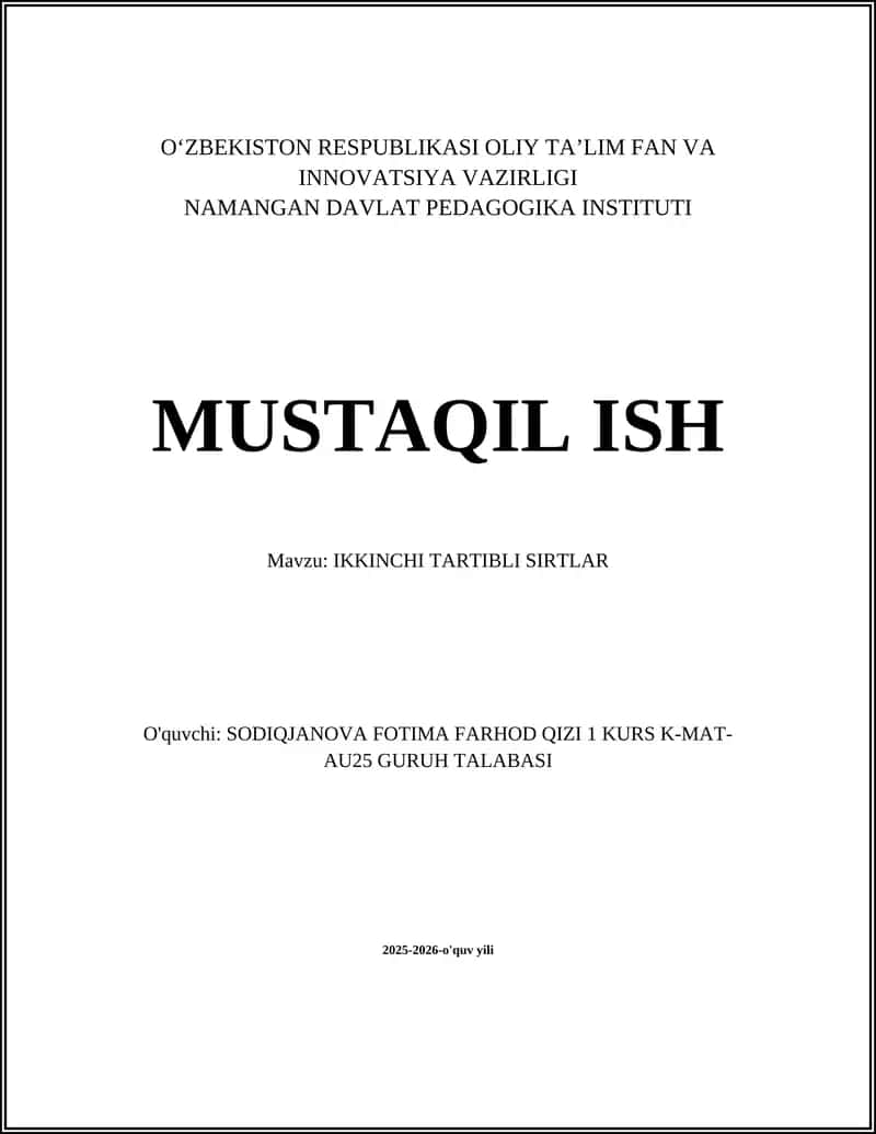 Ikkinchi tartibli sirtlar