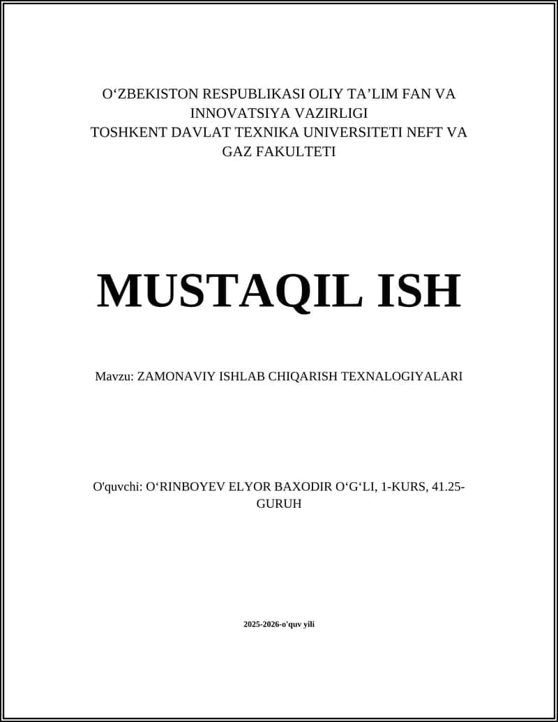 ZAMONAVIY ISHLAB CHIQARISH TEXNALOGIYALARI