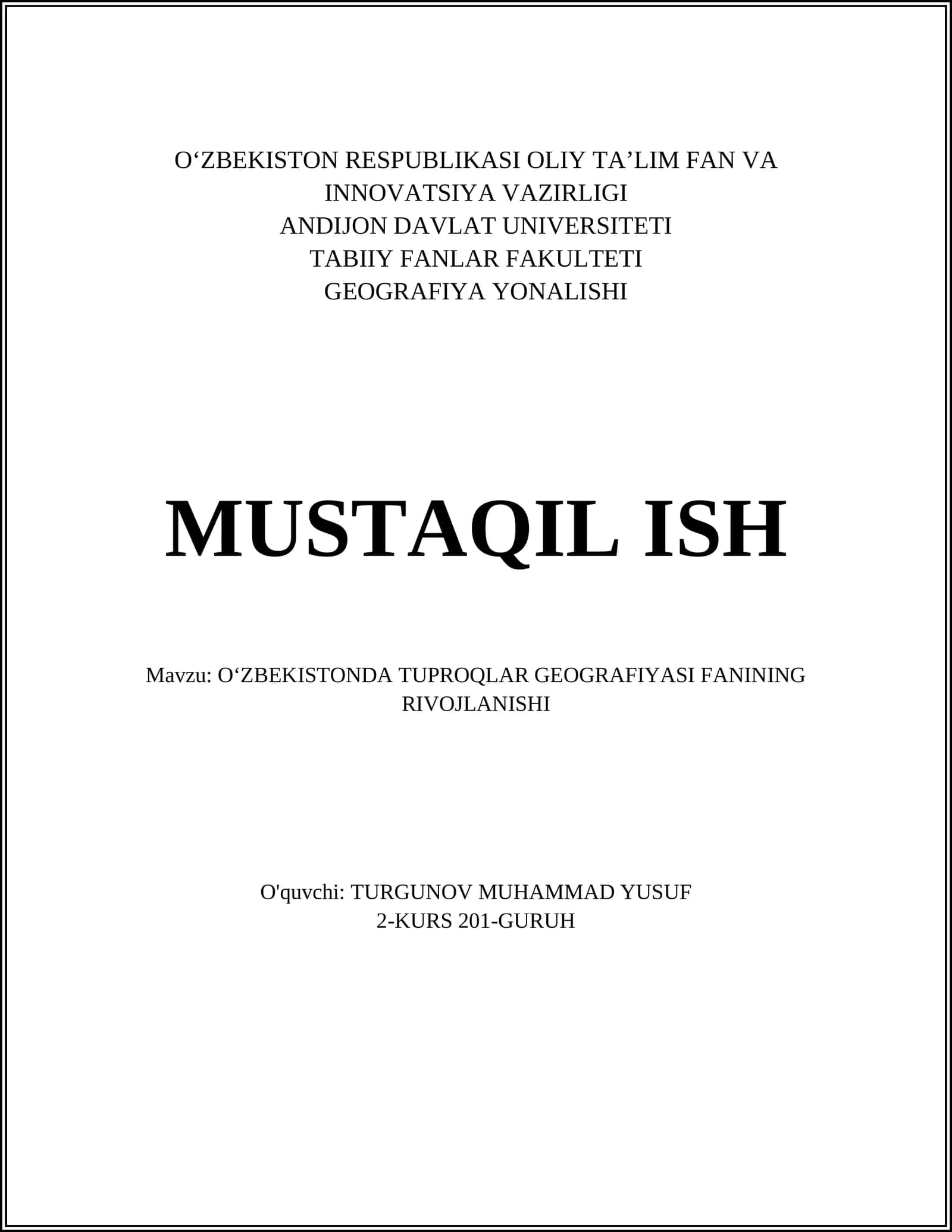 Oʻzbekistonda tuproqlar geografiyasi fanining rivojlanishi