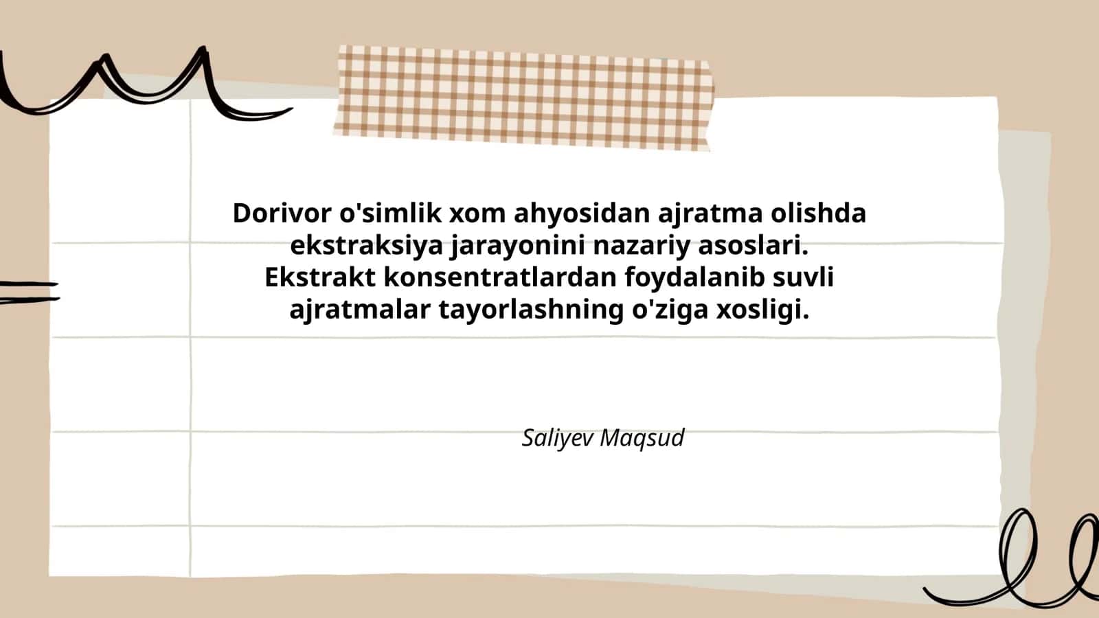 Dorivor o'simlik xom ahyosidan ajratma olishda ekstraksiya jarayonini nazariy asoslari