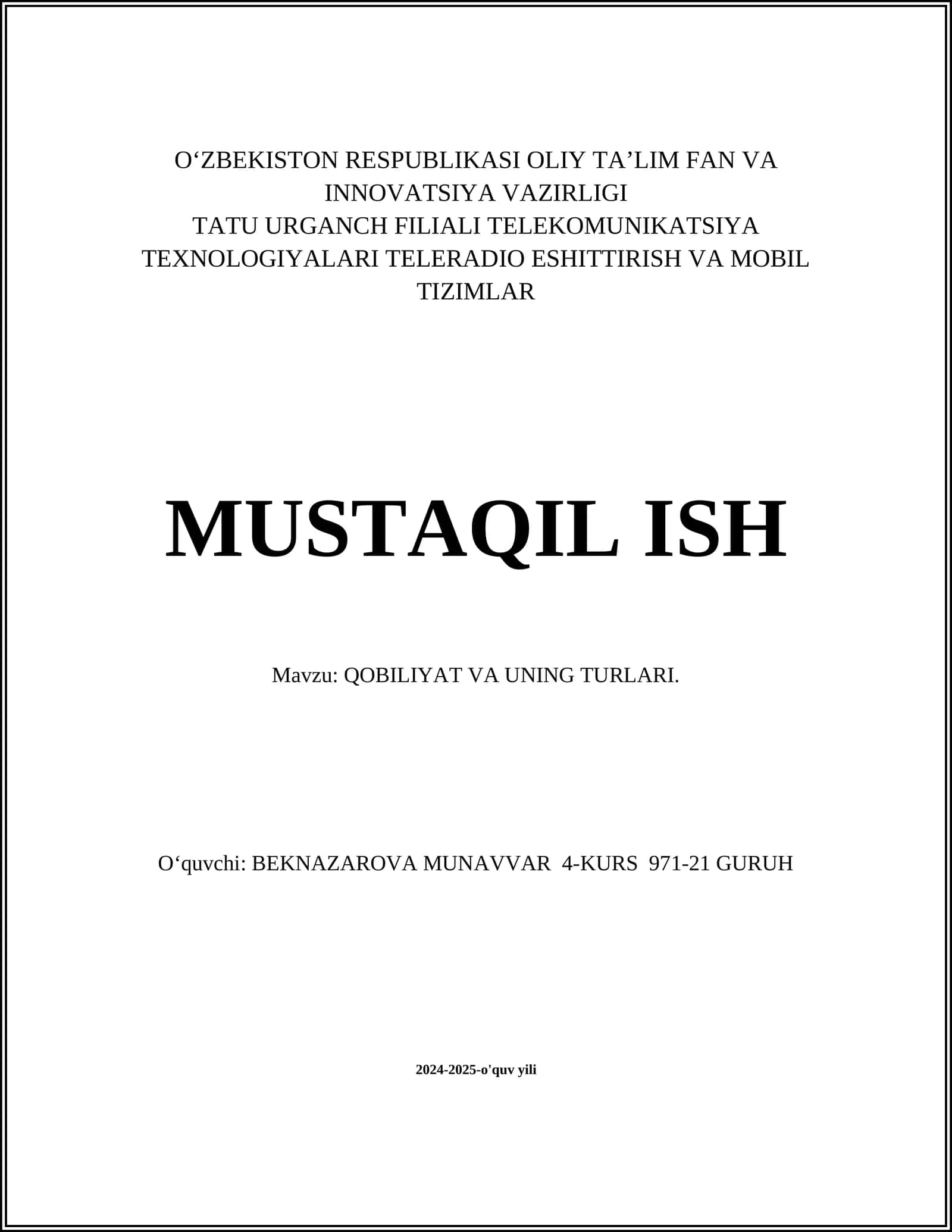 QOBILIYAT VA UNING TURLARI