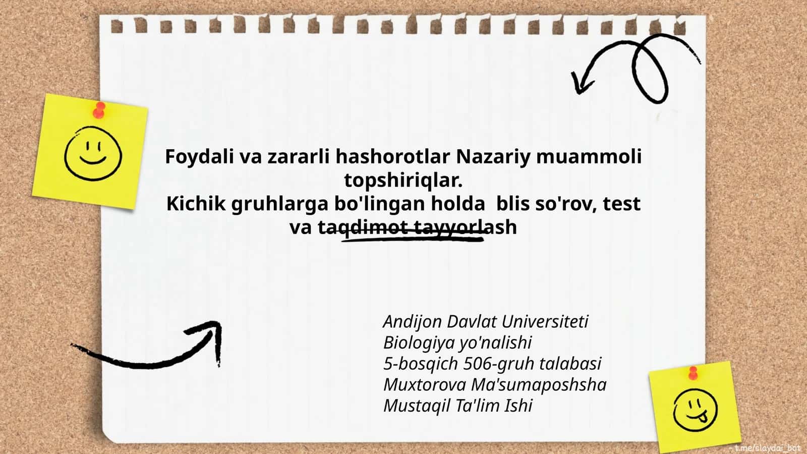 Foydali va zararli hashorotlar Nazariy muammoli topshiriqlar