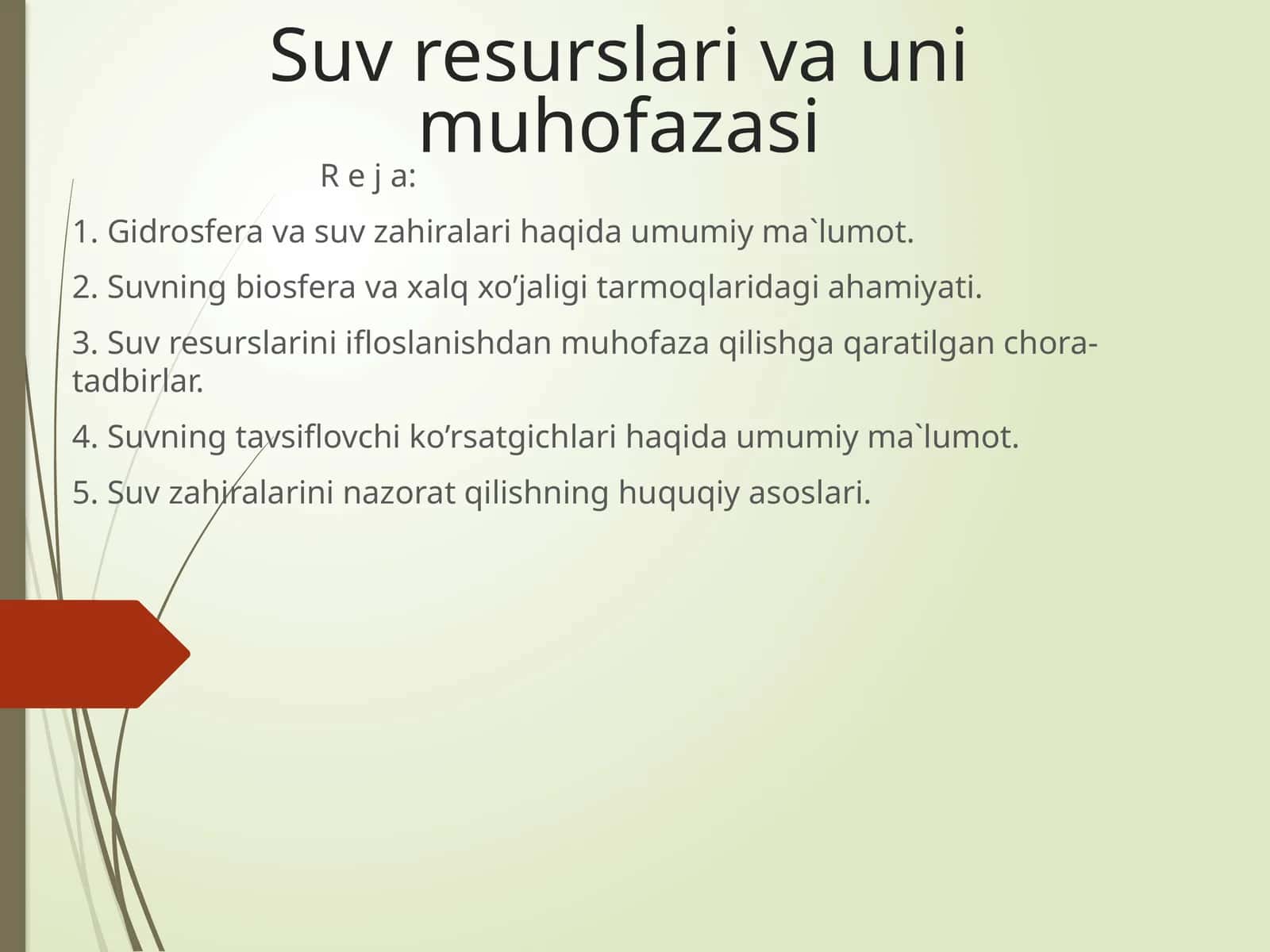 Suv resurslari va uni muhofazasi