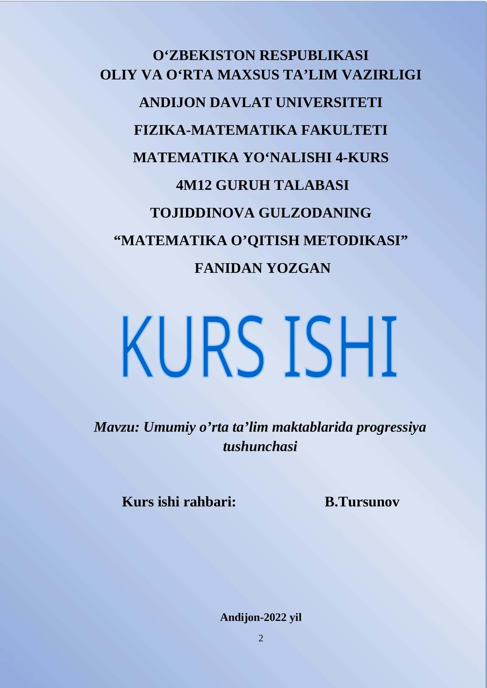 Umumiy o’rta ta’lim maktablarida progressiya tushunchasi