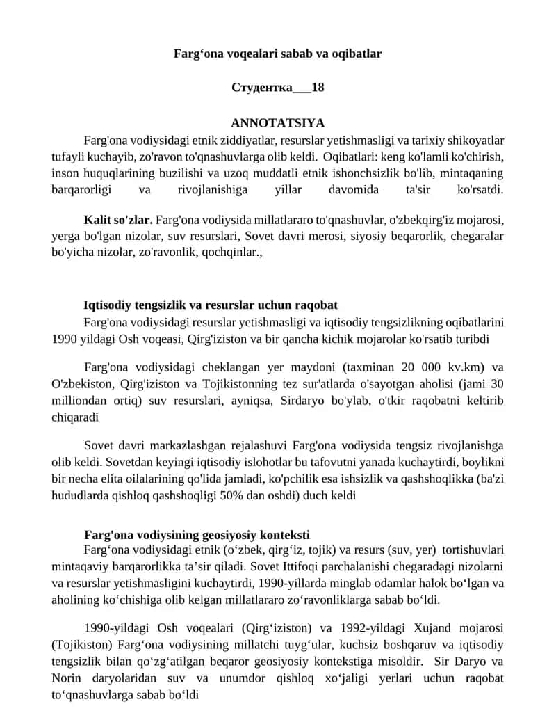 Fargʻona voqealari sabab va oqibatlar