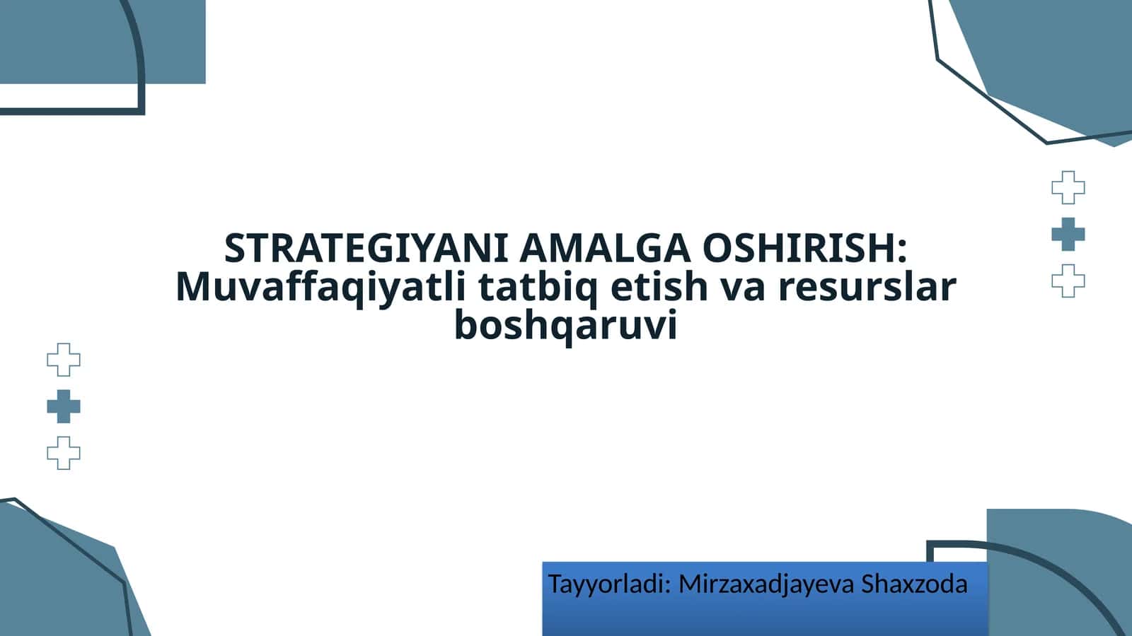 STRATEGIYANI AMALGA OSHIRISH: Muvaffaqiyatli tatbiq etish va resurslar boshqaruvi
