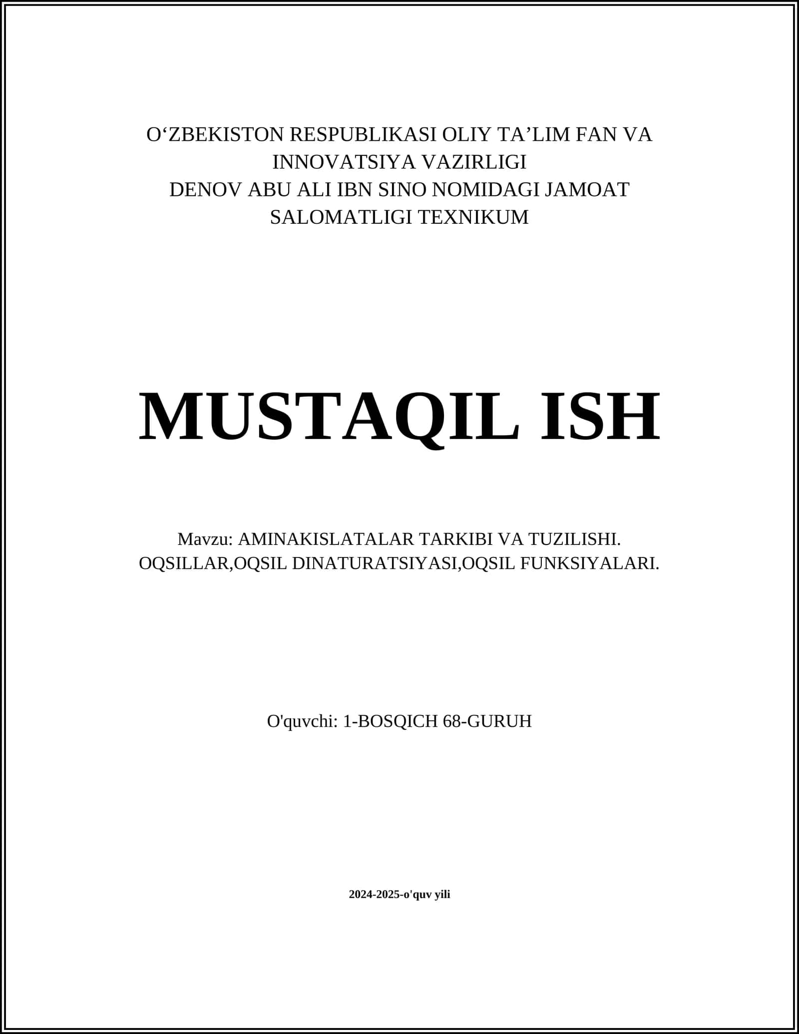 AMINAKISLATALAR TARKIBI VA TUZILISHI