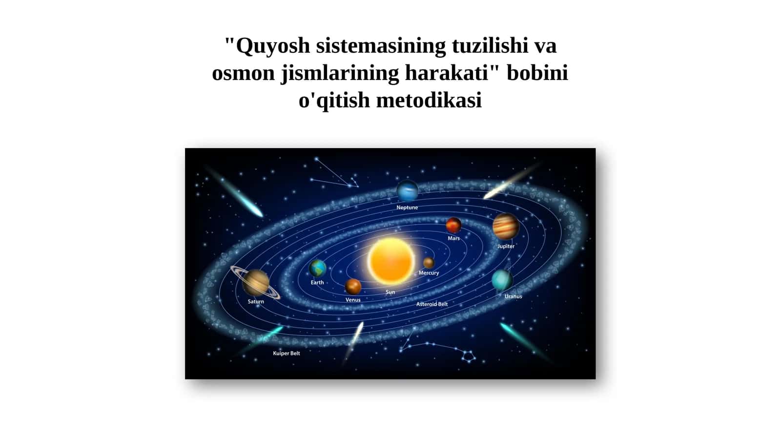 Quyosh sistemasining tuzilishi va osmon jismlarining harakati bobini o'qitish metodikasi