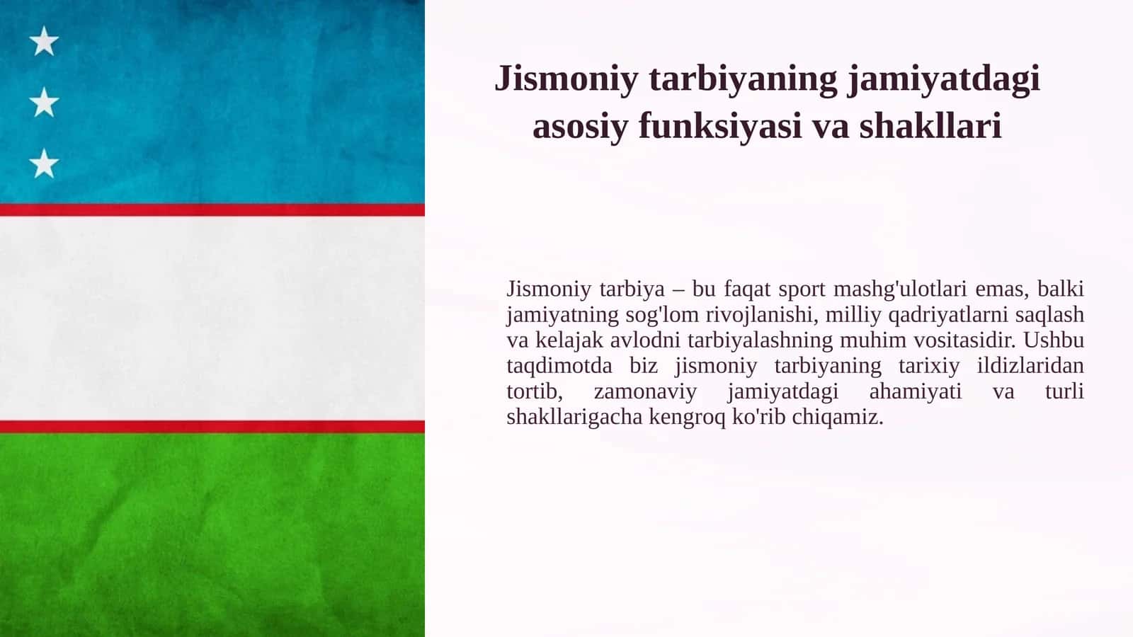 Jismoniy tarbiyaning jamiyatdagi asosiy funksiyasi va shakllari