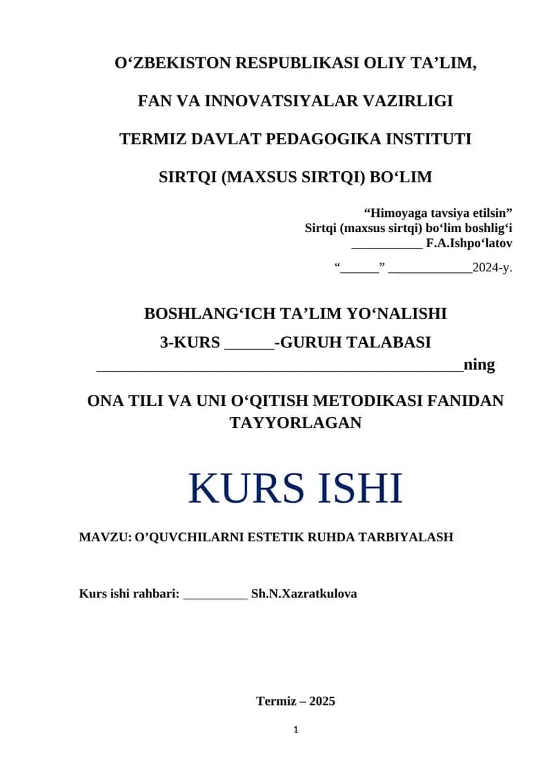 O’QUVCHILARNI ESTETIK RUHDA TARBIYALASH