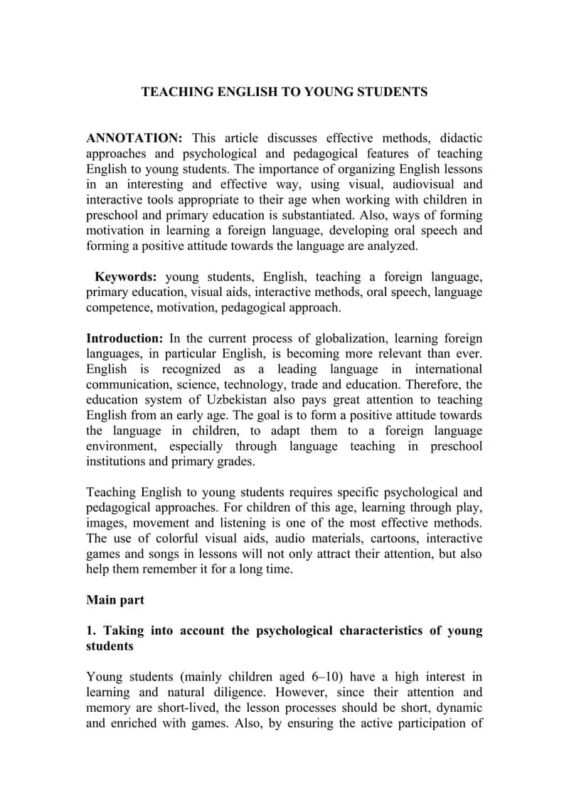 Teaching English to Young Students