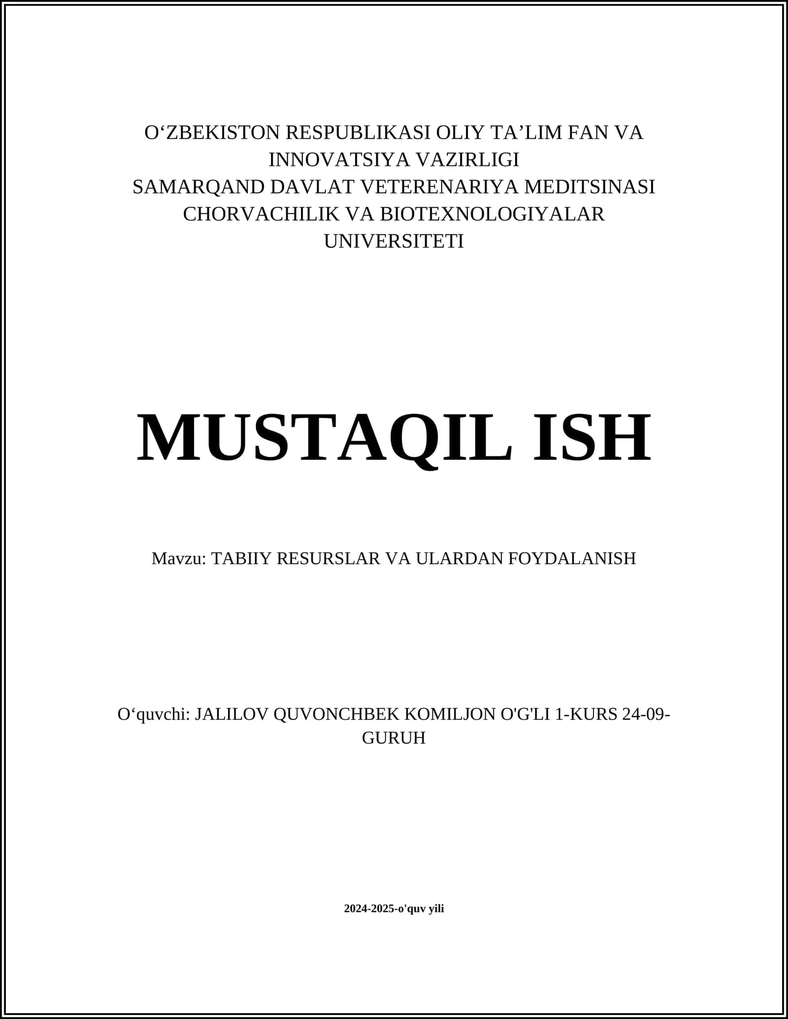 TABIIY RESURSLAR VA ULARDAN FOYDALANISH