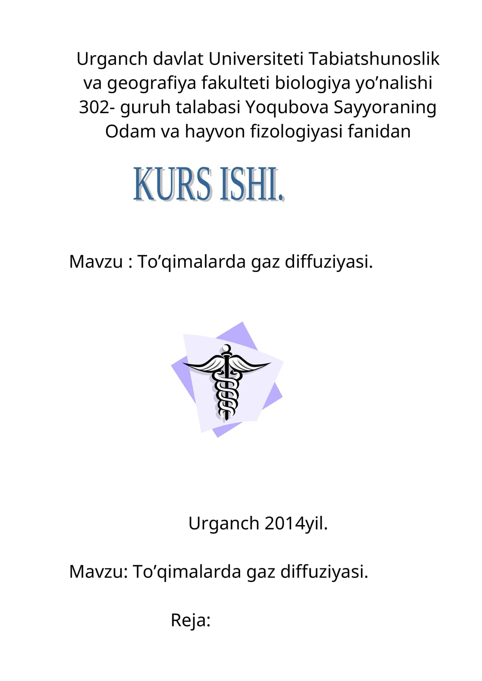 Odam va hayvon fizologiyasi fanidan KURS ISHI